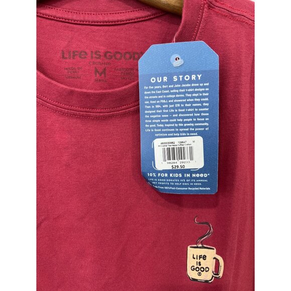 Life Is Good Happy Coffee Crusher Tee Mens Medium Red Cotton Graphic T Shirt NEW - Picture 3 of 6